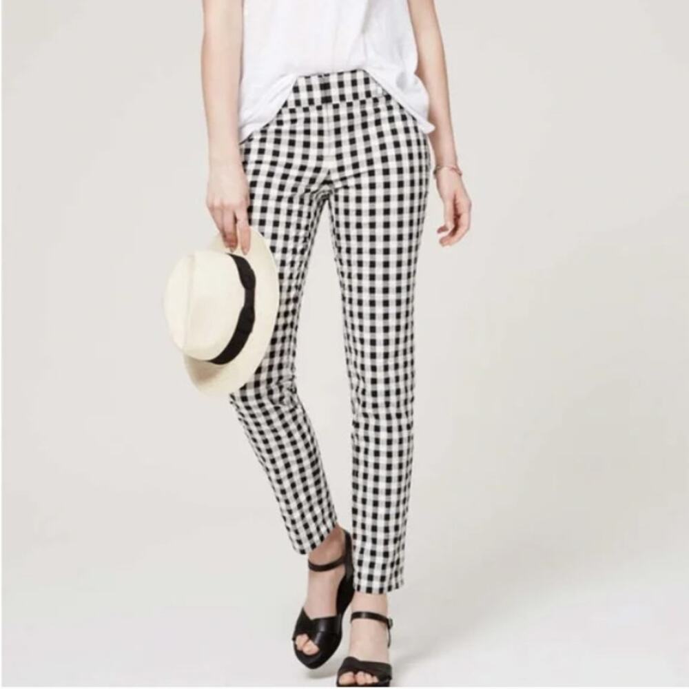 Loft Navy Gingham Marisa Cropped Pants Size 4